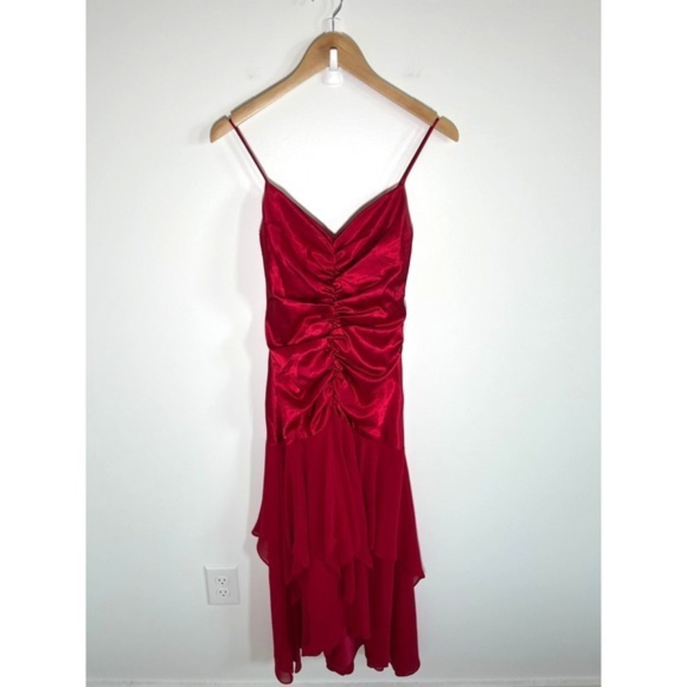 Vintage Betsy Adam Y2K Fairy Satin Asymmetrical Prom Dress Womens Red NO SIZE